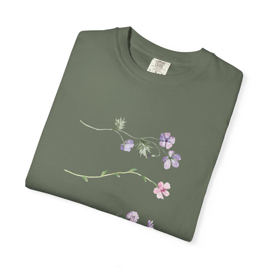 Growing Sideways Print T-Shirt, Vintage Botanical Floral Tee, Nature Lover Gift, Casual Wear, Eco-Friendly Fashion, Spring/Summer Attire